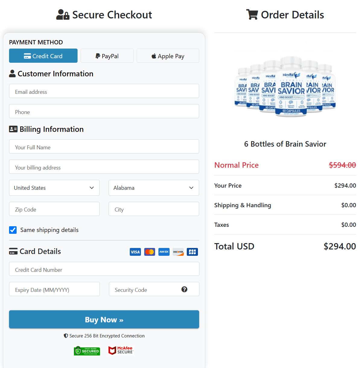 Brain Saviour  Checkout page